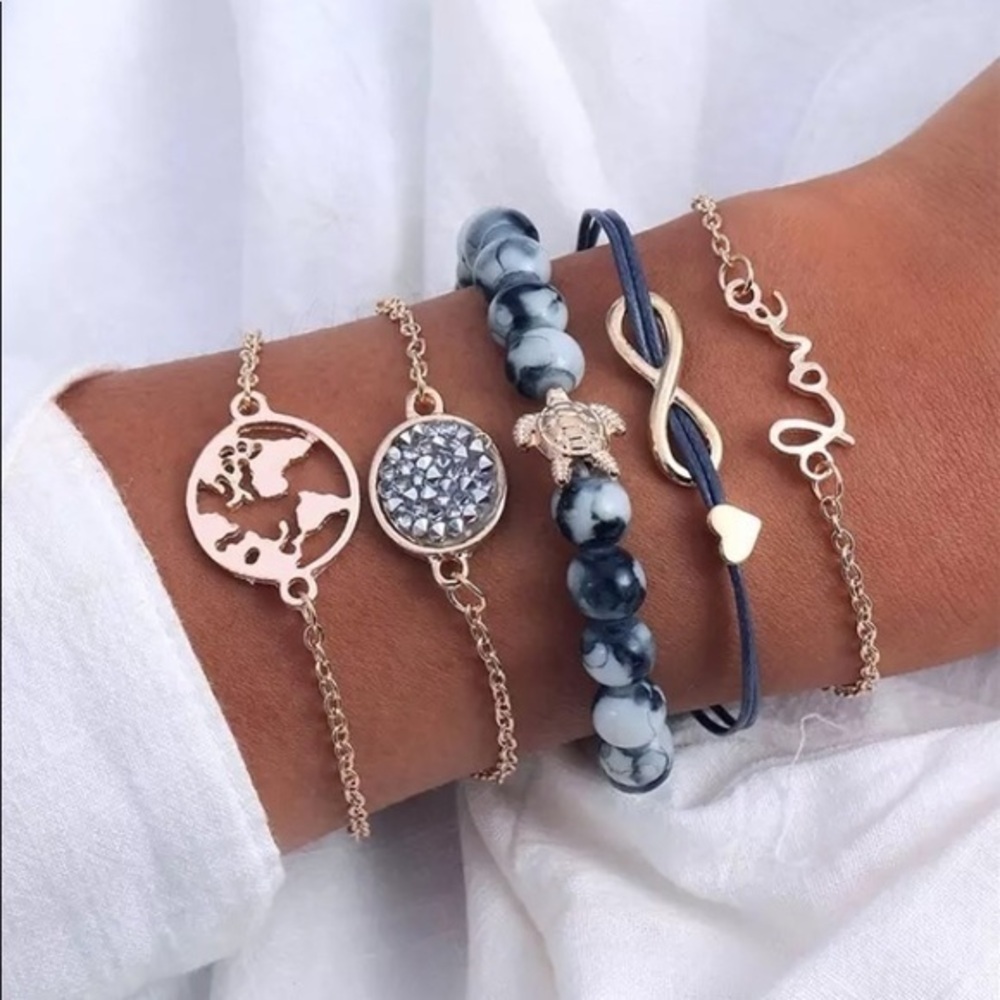 Natural Druzy‎ Stone 5 Piece Bracelet Set
